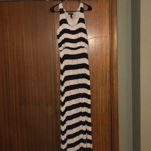 Navy Blue & White Maxi Dress
